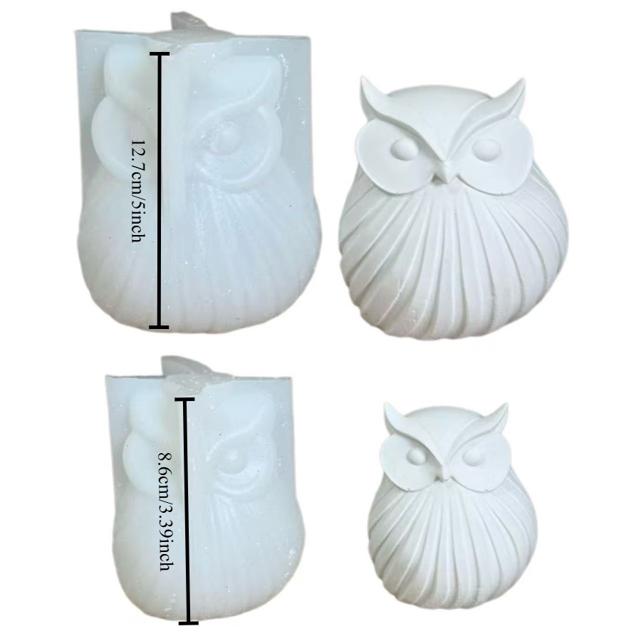 2pcs Large And Small Owl Silicone Plaster Molds For Home Decoration, Handmade Candles