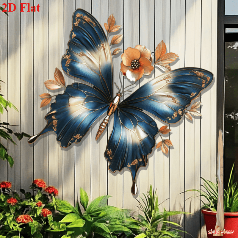 E-shop 2D Flach, [2D Flach] 1 Stück Flache Plastik-Schmetterling Wanddekoration – Leichtgewichtige Außendekoration für Garten, Terrasse, , Party &