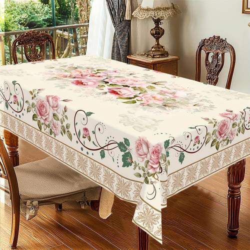 1pc spring and summer romantic retro rectangular circular tablecloth wedding decorations summer decoration garden decor for outside outdoor decor flower printed rectangular table cover home kitchen table protective pad