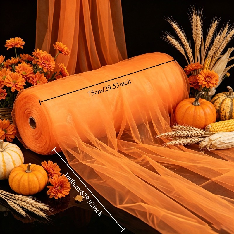 TEMU Orange Sheer Translucent Mesh Fabric Roll - Lightweight Suitable For Wedding, Halloween & Birthday Party Decorations, Diy Curtain Arch Backdrop