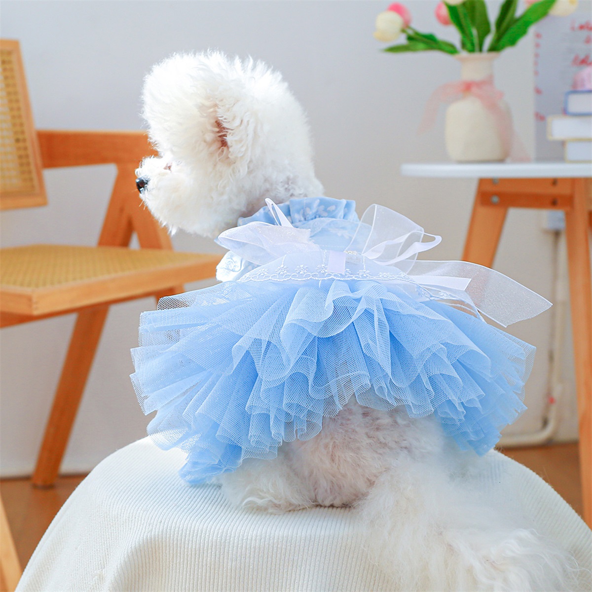 small dog dress floral lace like mesh pomeranian sized bows - Temu