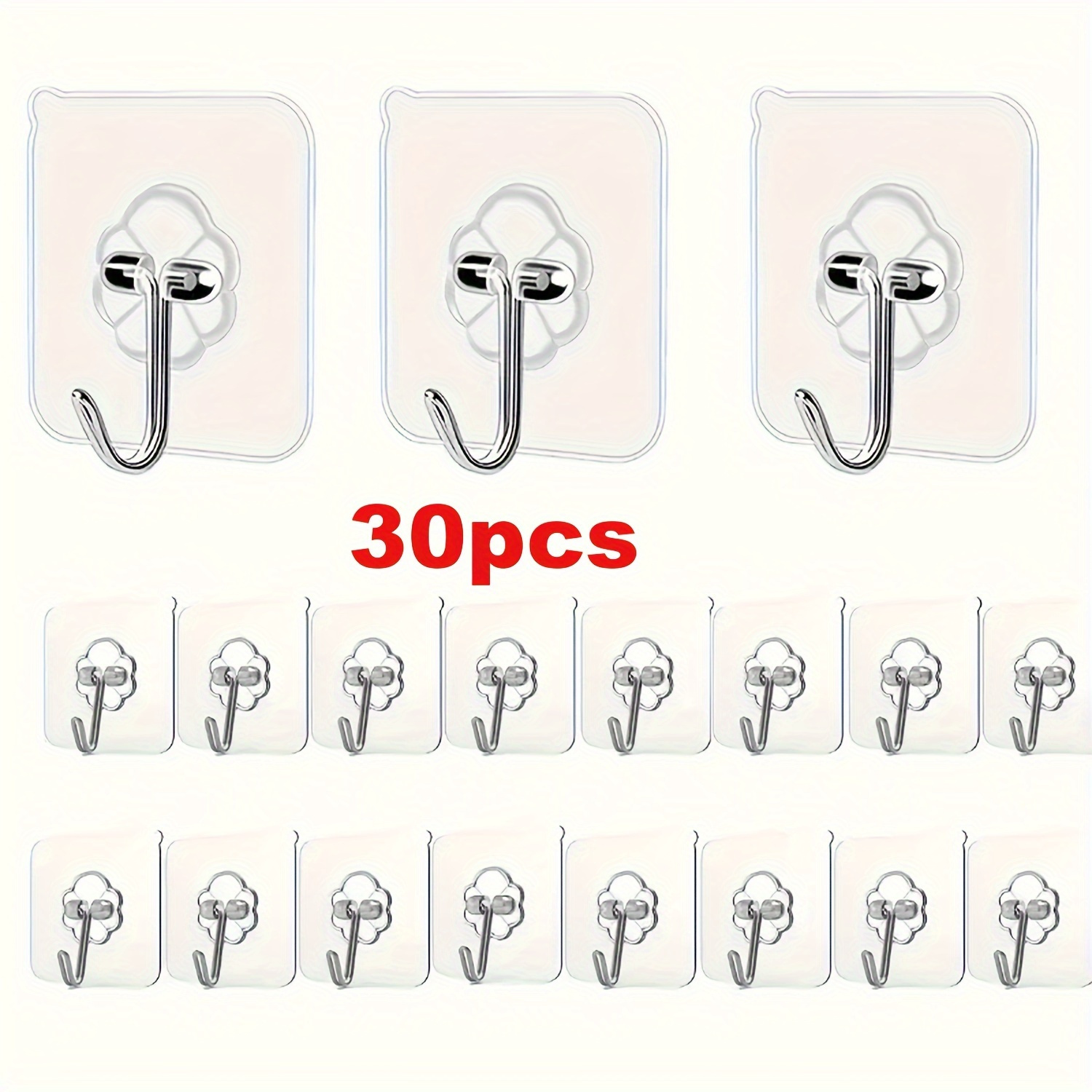 TEMU 30pcs Of Transparent And Traceless Adhesive Hooks - No Damage, Nail Free Wall Installation, Suitable For Photo Frames And Tiles, Strong Fixation, Compatible With Multiple , Utility Hooks