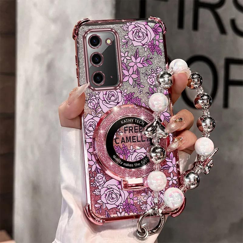 TEMU Coque de téléphone - Galaxynote20 de poignet Paillettes Airbag Magnétique Luxe Fleur Support de téléphone Coque pour Samsung Galaxy Note 20