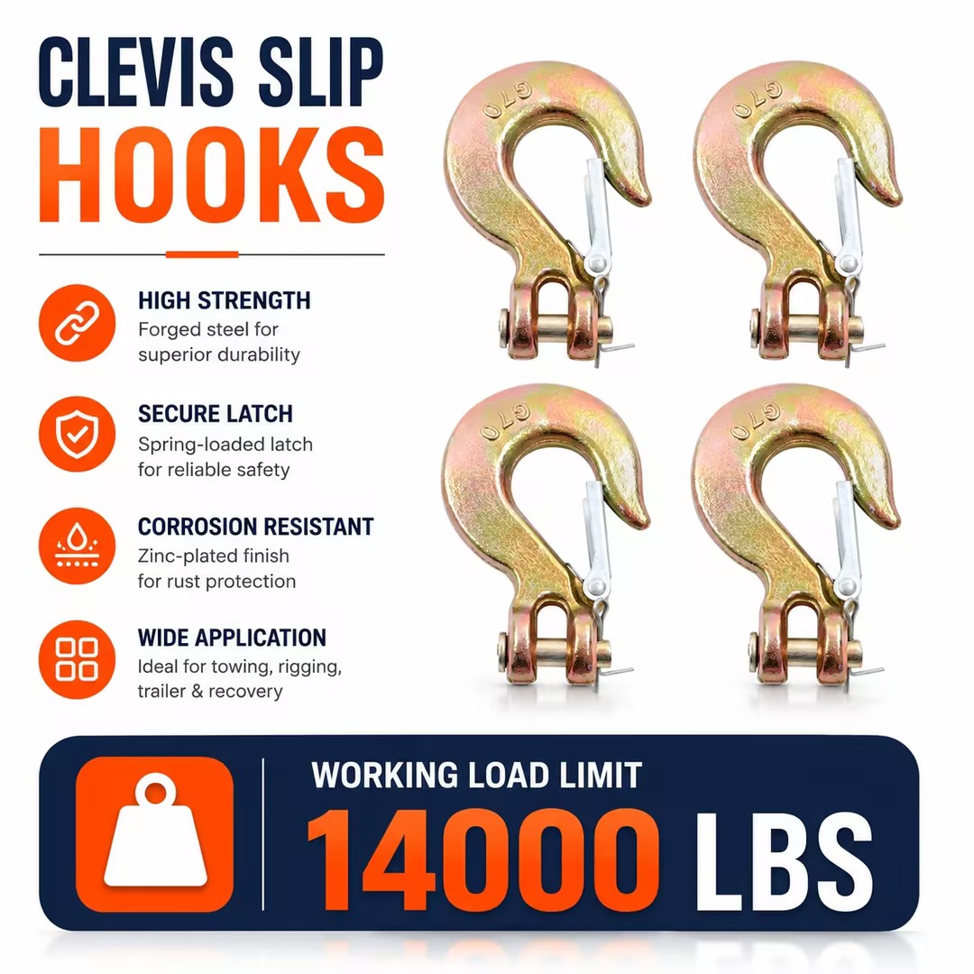 TEMU 5/16' Clevis Slip Hook With Safety Latch, 4-pack Heavy Duty Clevis Chain Hook For 5/16' Grade 70 Transport Chain, 14000lbs Capacity For