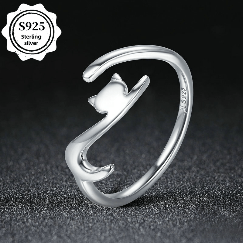 Image of S925 925 Silvery Naughty Kitten Ring European And Creative Kitten, Suitable For Daily Party Wear Or Valentine's Day Gift For Couples