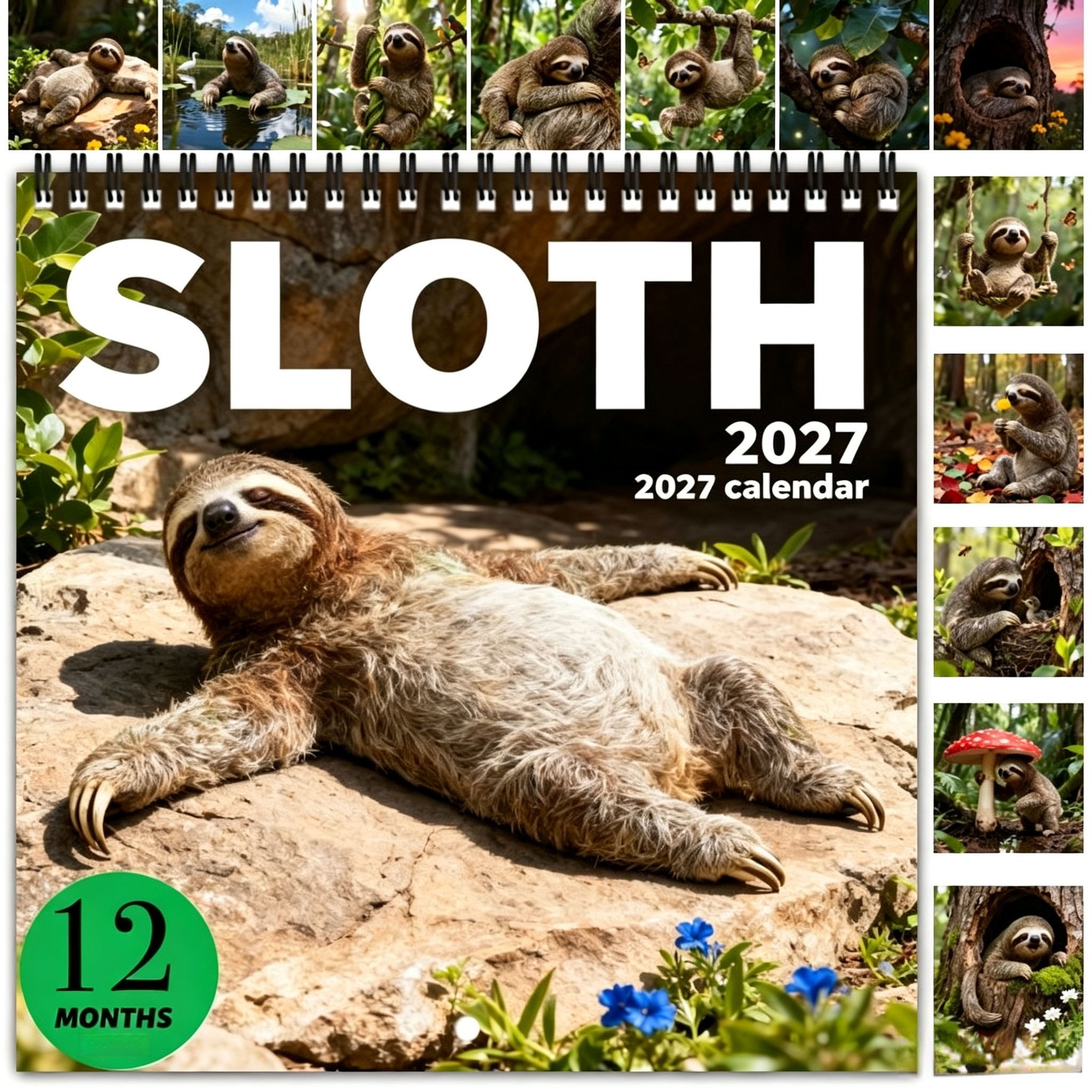 TEMU 1pc 2027 Cute Sloth Themed Wall Calendar - Monthly Tabbed Calendar, Suitable For Home And Office, Christmas And New Year Gift, For Hanging Or
