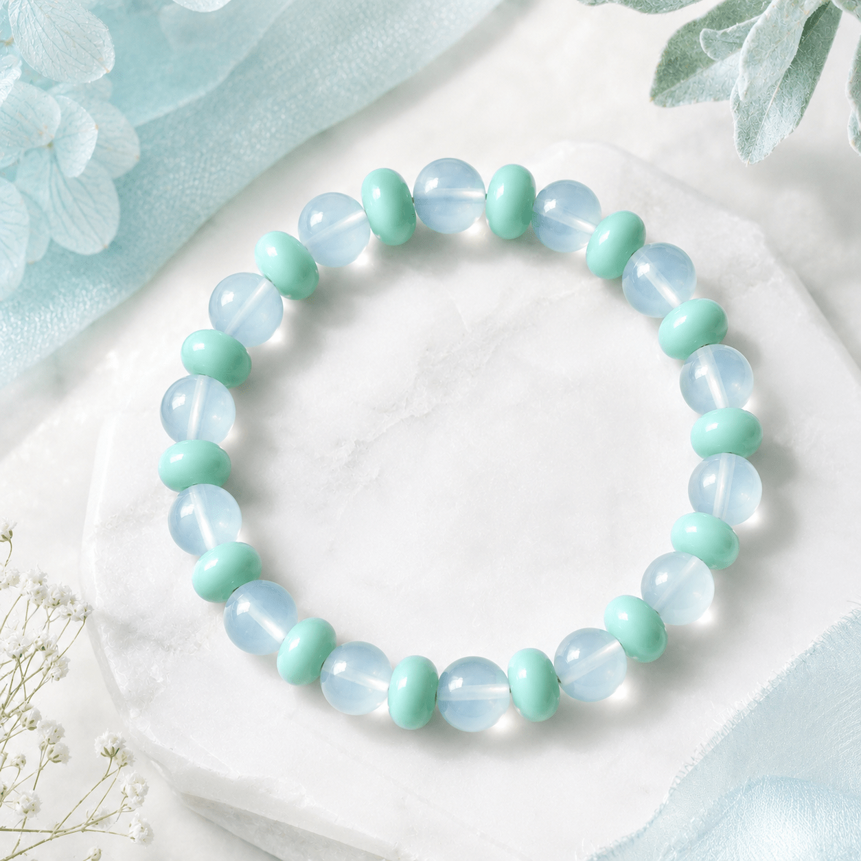 Lucky Bead Bracelet with Moonstone & Mint Green Beads