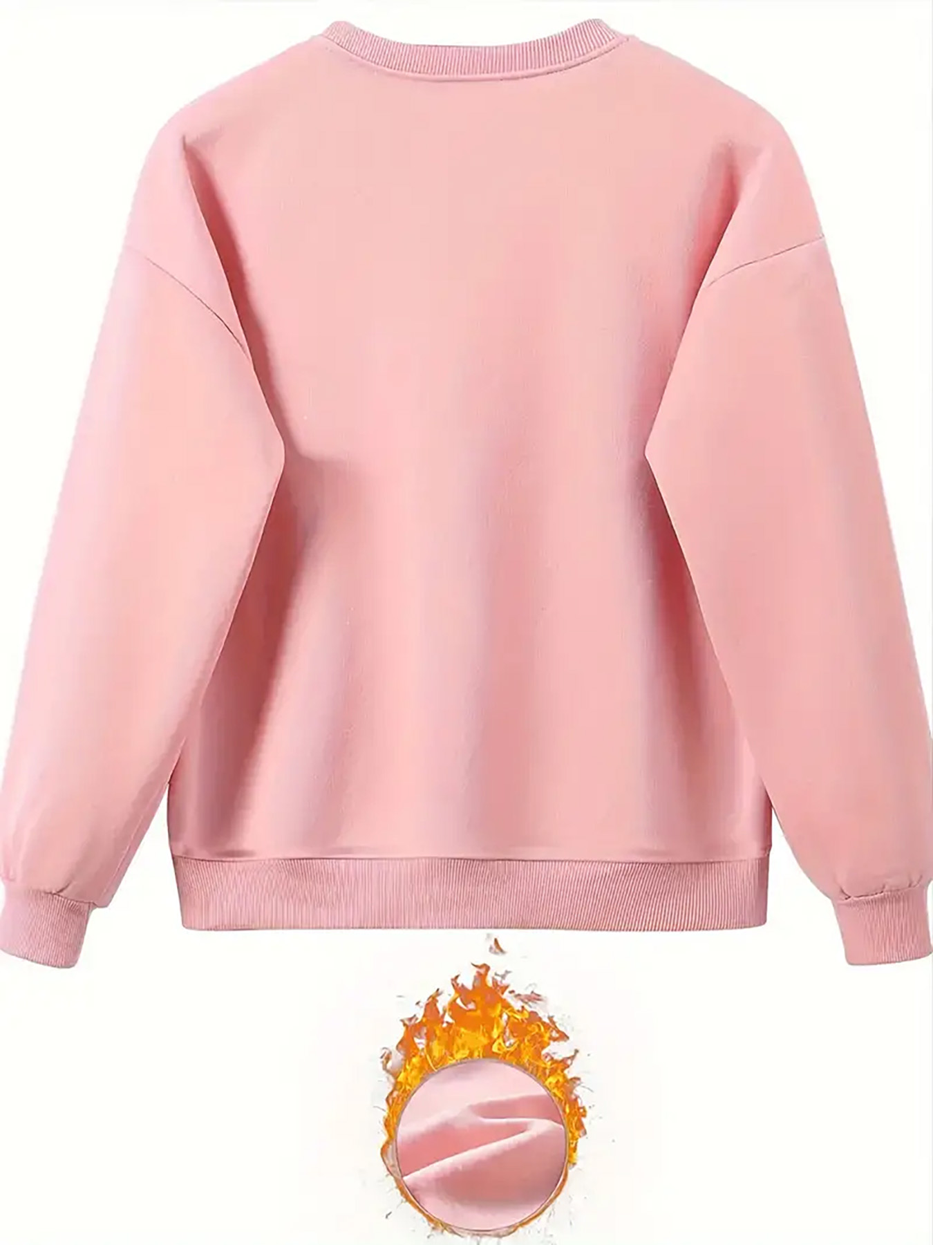 1 pièce Haut surdimensionné rose pour femmes Y2K avec inscription de bout en point - Pull ample à col rond, lavable en machine et adapté aux saisons (pas d'utilisation sèche)