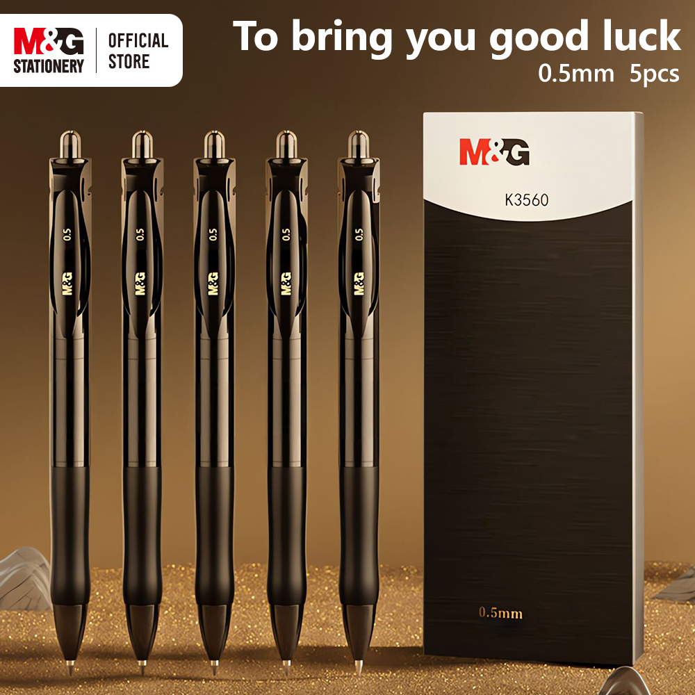 

5pcs M&g Pen Black 0.5mm Student Office School Exam Pen Quick-drying Bullet Tip