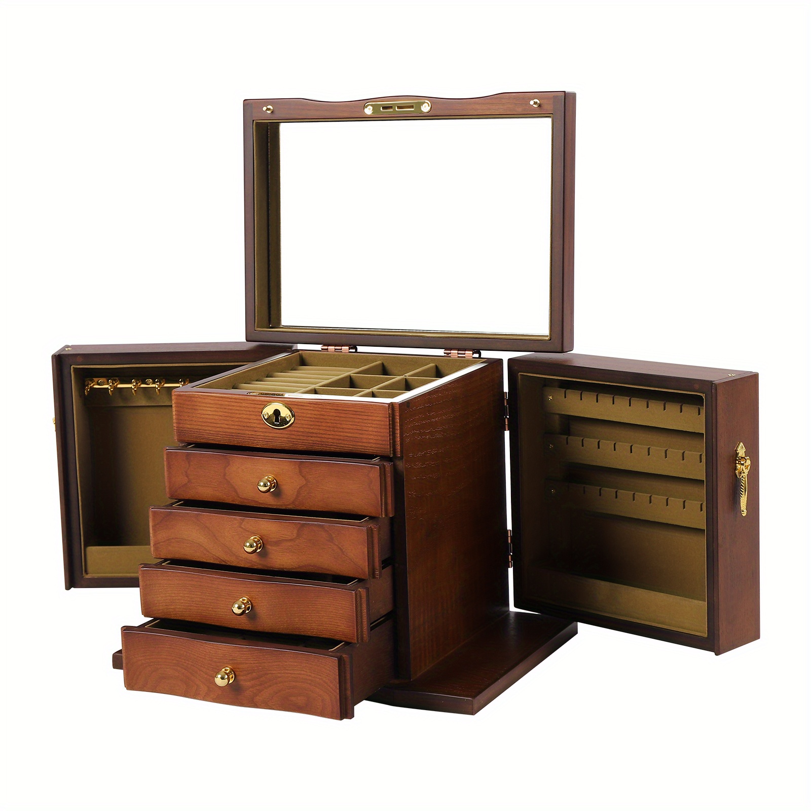 TEMU InSyoForeverEC, Boîte à Bijoux Rétro 1pc de 27*19.2*24.3 cm avec 5 Niveaux, Organisateur en Bois pour Femmes, Boîte de Stockage Style Vintage