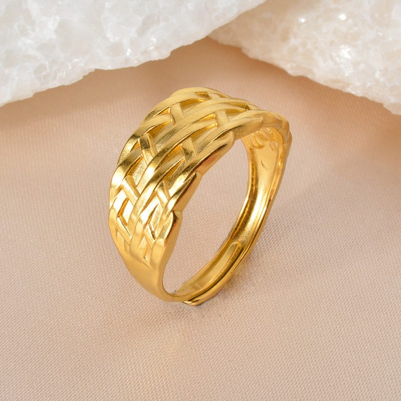 Vintage 3D Woven Texture Hypoallergenic Stackable Ring