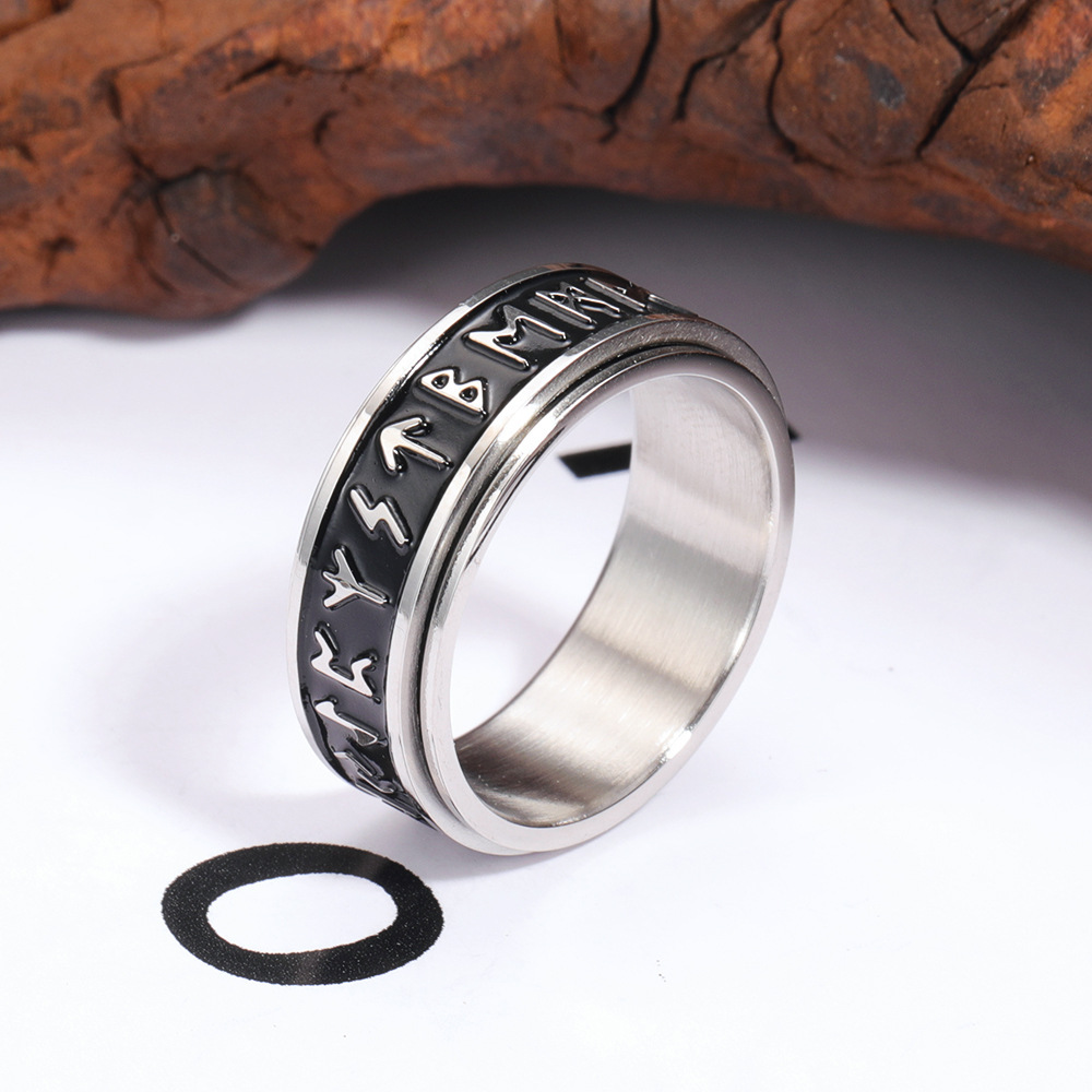scandinavian trendy viking letter rotatable 304l stainless steel s ring fashion drip oil band for teenager Product details 1