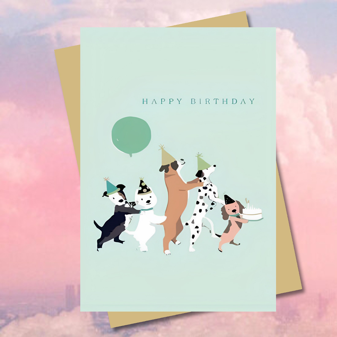 1 Whimsical Dog Birthday Card With 4 Dachshund Party Dogs In Hats & Balloons - Light Green Background, "happy Birthday" Text - Dog Lovers, Family & , Dog Birthday Party Supplies, Vibrant Print Quality