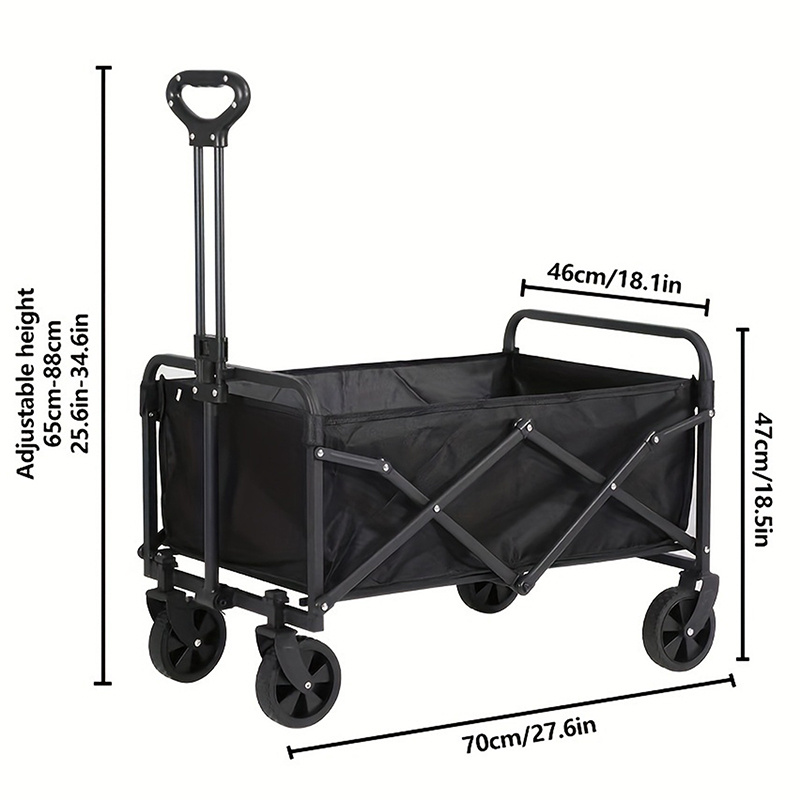 Image of 300 Lbs Capacity Foldable Wagon With Adjustable Handle Steel Tube Oxford Cloth For Gardening Shopping Or Beach Black