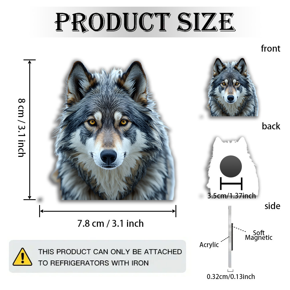 TEMU 1pc Wolf Magnet Suitable For & Wildlife Gifts - Realistic Wolf Fridge Magnets With Golden Eyes & Fluffy Wet Fur, Acrylic Wolf Decor For,, Office