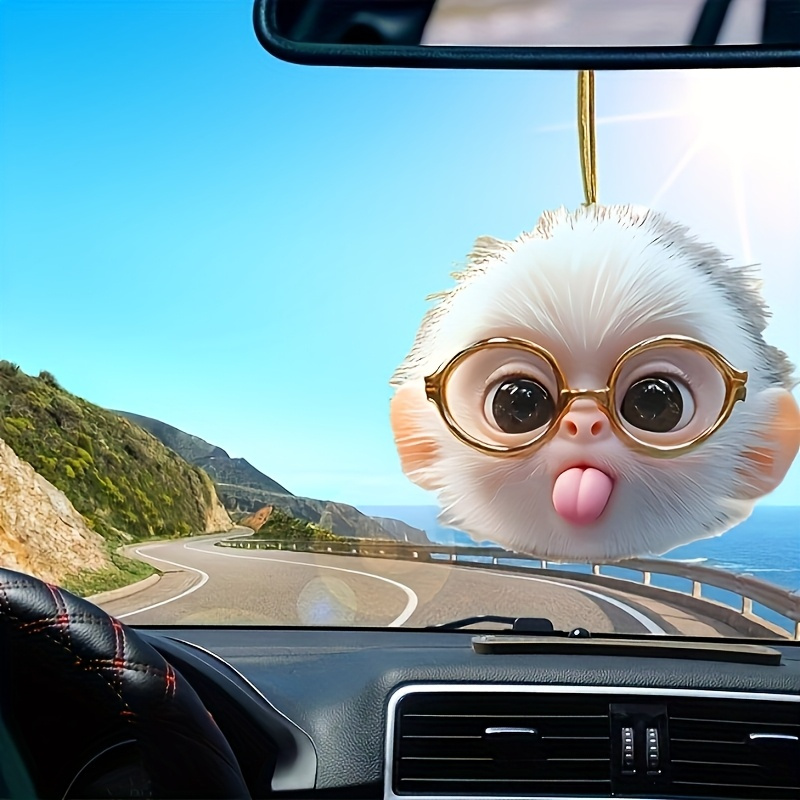 2d Flat, 2d Flat Printed Car Charm Cute Glasses Monkey Cartoon Animal Acrylic Ornament Rear View Mirror, Keychain, Backpack And Home Decoration, Halloween,, Thanksgiving And New Year, 2d Flat