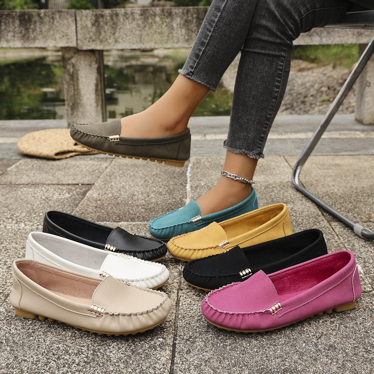 women's slip flats stylish round toe loafers metallic Temu Mauritius