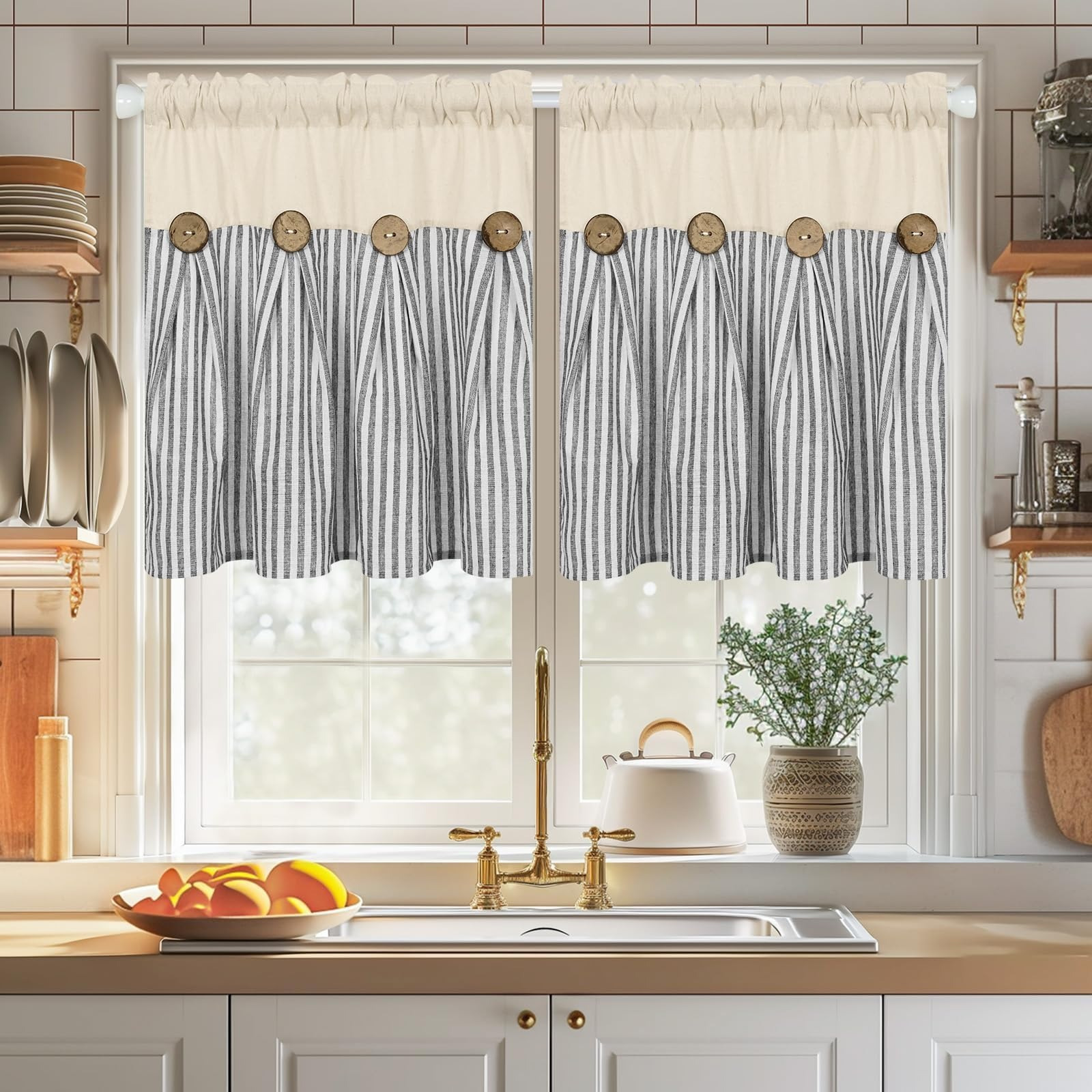TEMU 1/2pcs Curtains In, Striped Patchwork Curtains, Bohemian Style Curtains, Bedroom Living Room Kitchen Bathroom Cafe Striped Curtains, Home Decor.