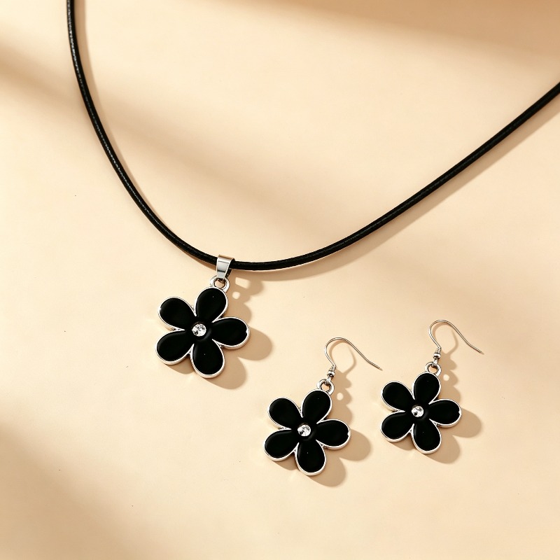 TEMU Ensemble 1 pièce de collier et boucles d'oreilles pour femme, nouveau, en acier inoxydable, et élégant, avec pendentif à pétales, adapté pour un
