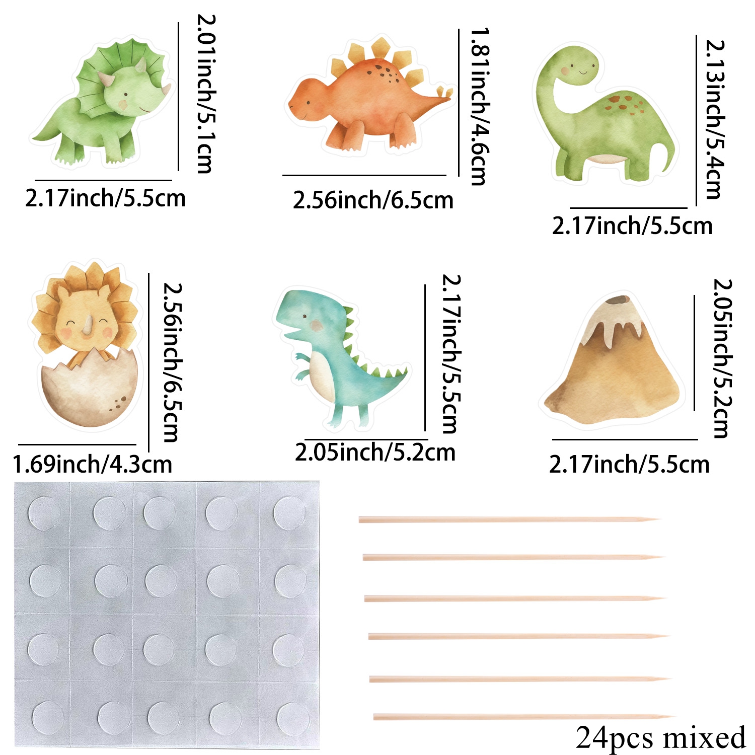 Image of 24pcs/set Cartoon Dinosaur Cupcake Toppers | Watercolor Dinosaur Toppers With For Dinosaur Happy Birthday Party Cupcake Decoration Supplies, Halloween, Christmas