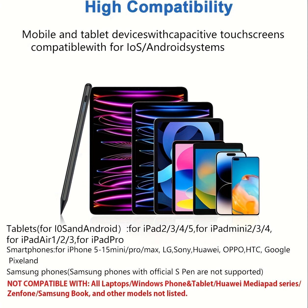  compatible ipad/ /microsoft - pencil à charge rapide, capacitif haute pour ios, samsung, avec pointe de remplacement et câble de charge Détails du produit 1