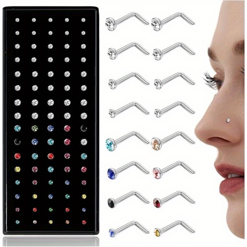 Nose Rings Studs For Women Men - Straight Or L Shaped Surgical Stainless Steel Small Nose Studs Pin - Hypoallergenic 20g 22g Piercing Jewelry 1.5/2/2.5/3mm Cz