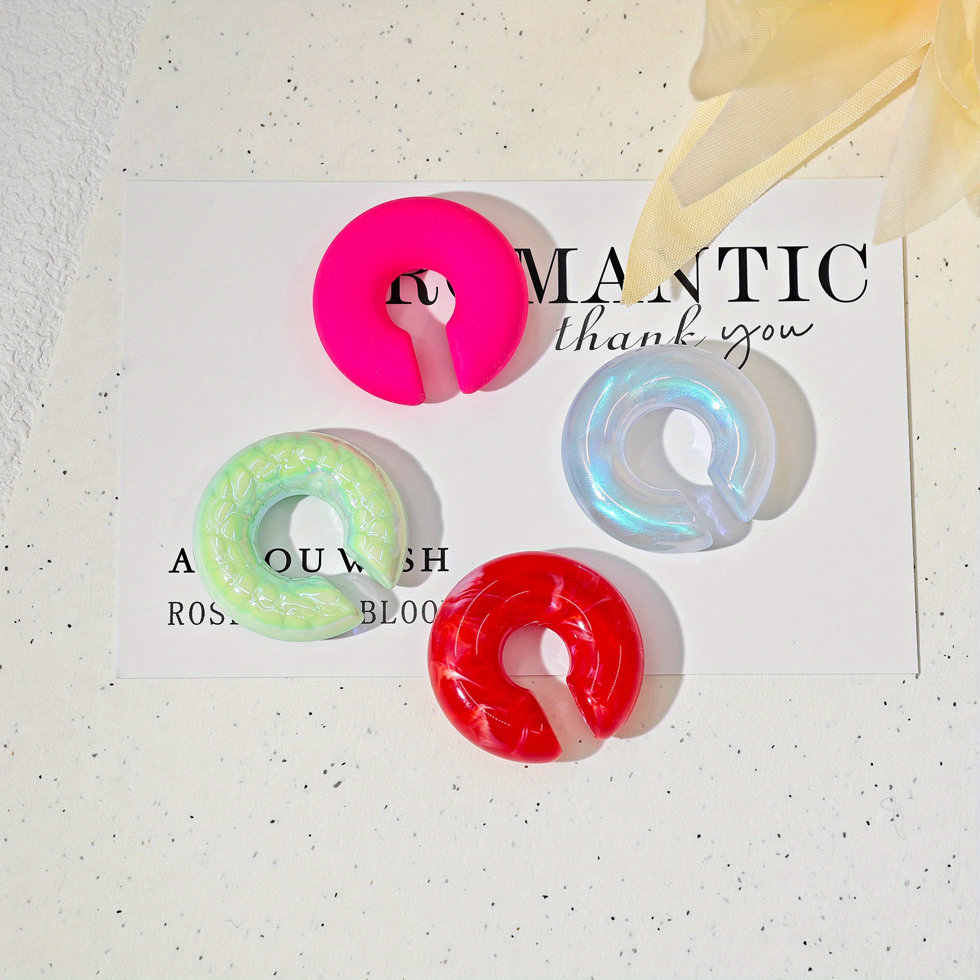 Romantic Thank You Earring Set - Chunky Acrylic Resin C Clip Ons