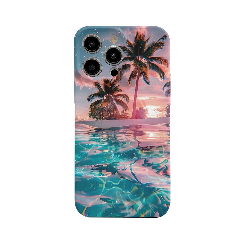 TEMU Phone Case: 1pc Summer Beach Sea Palm Trees Leisure Holiday Film Slim Phone Case, All Inclusive Shockproof Hard Case, Lens Protection, Phone