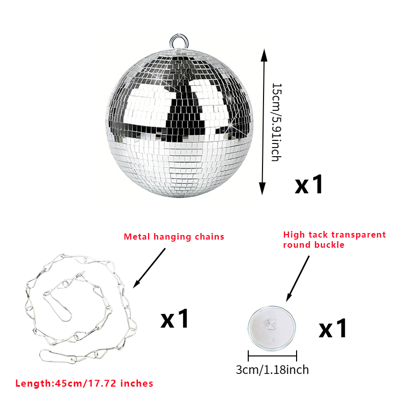 Image of 15cm(5.91 Inch) Silvery Disco Ball With Metal Hanging Chain, Metal Hanging Ring And High Adhesive Transparent Circular Set Of 3pcs Party Wedding Home Decoration Mirror Reflector Ball