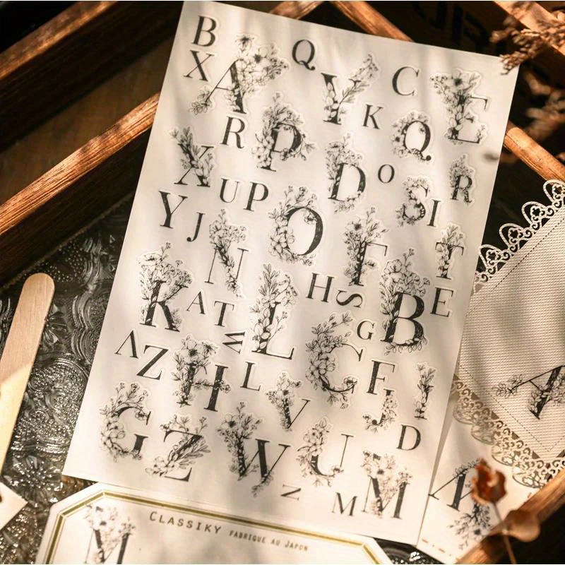 1 Sheet Rub On Stickers Vintage Floral Alphabet Transfer Stickers Junk Journal Planner Diy Album Scrapbooking Craft Stickers