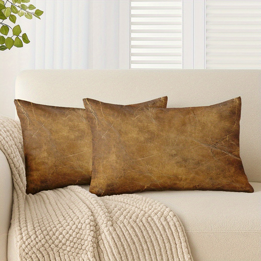 TEMU 2d Printed 2pcs Vintage Distressed Brown- Textured Rectangular Pillowcases, Suitable For Sofa, Living Room, Bedroom, Filler Not Included, Sofa