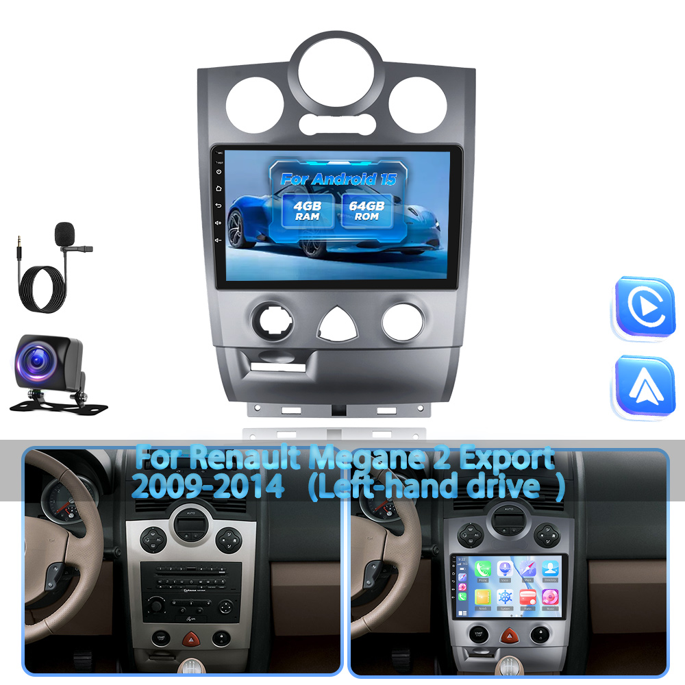 Image of 4gb+64gb 15 Autoradio Radio For Renault Megane 2 Export 2009-2014 (left-hand Drive) Car Stereo With Auto, 9-inch Ips Screen Radio With Wifi, Eq, Swc, Fm Rds Radio