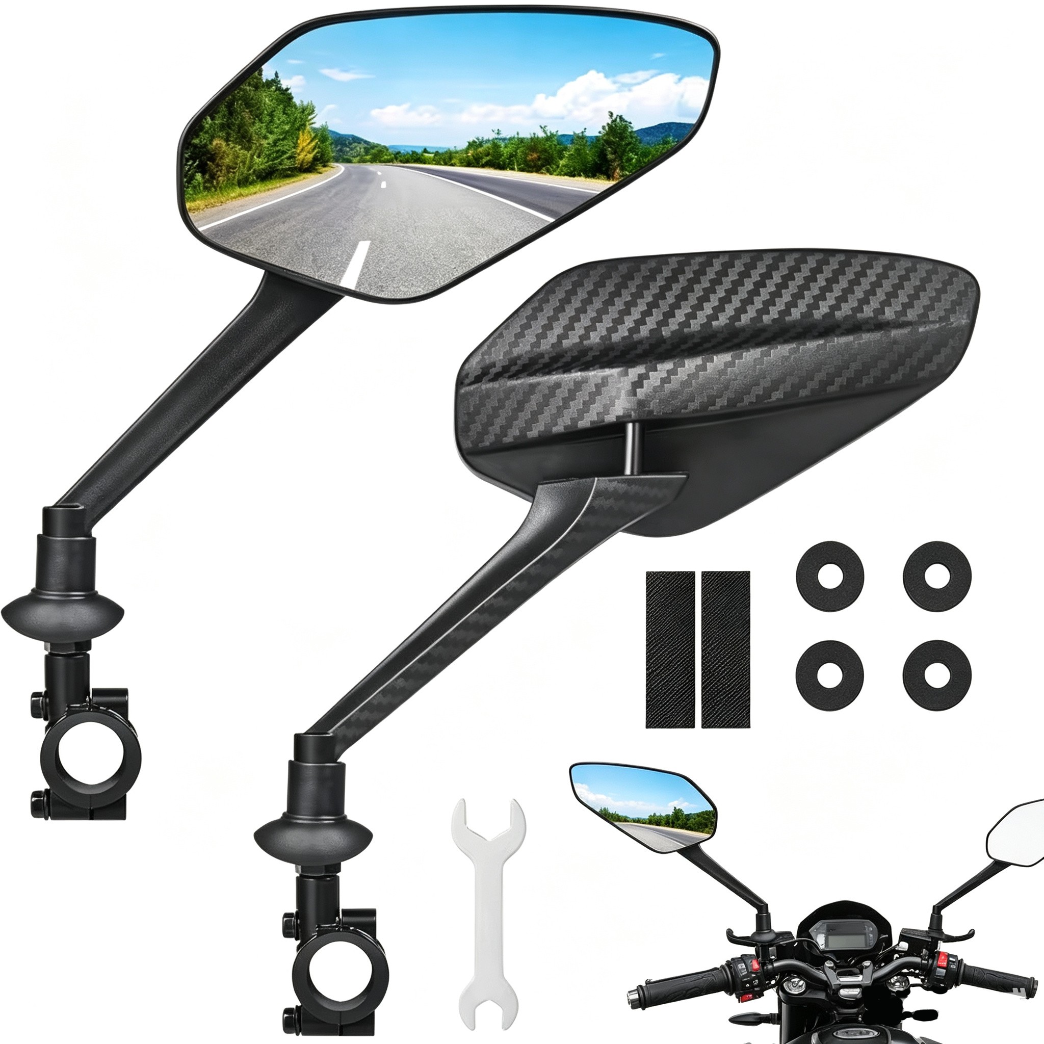 TEMU 2-pack 360-degree Rotatable Rearview Mirrors, High-definition Wide-angle Handlebar Mirrors With Scratch-resistant Glass, Universal Adjustable