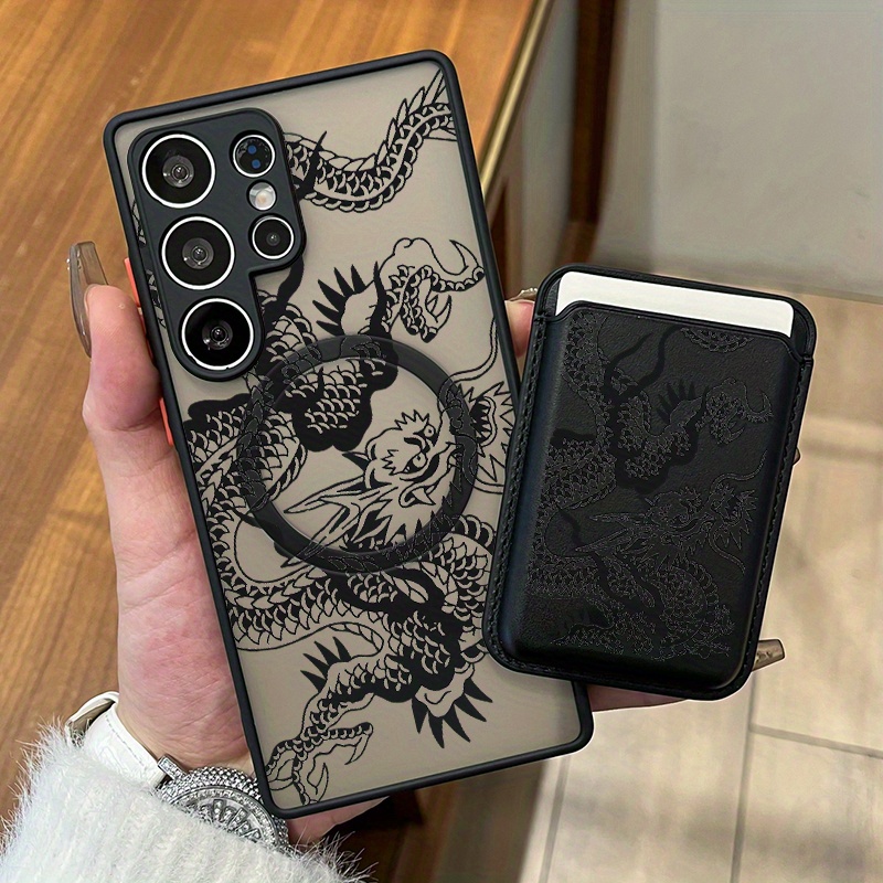 TEMU Phone Case - A Two-piece Set Featuring A New Design, This Creative Phone Case Showcases A Black Dragon Pattern And Comes With A Stylish