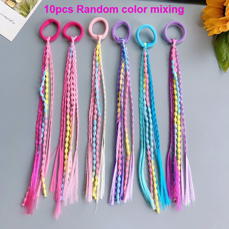 Image of 10pcs Hair Accessories Set: Twisted Braid Hair Ties, Sweet & Edgy Boxer Braid Elastics, High Ponytail And Doughnut Bun Hair Ties, Random Mixed Colors