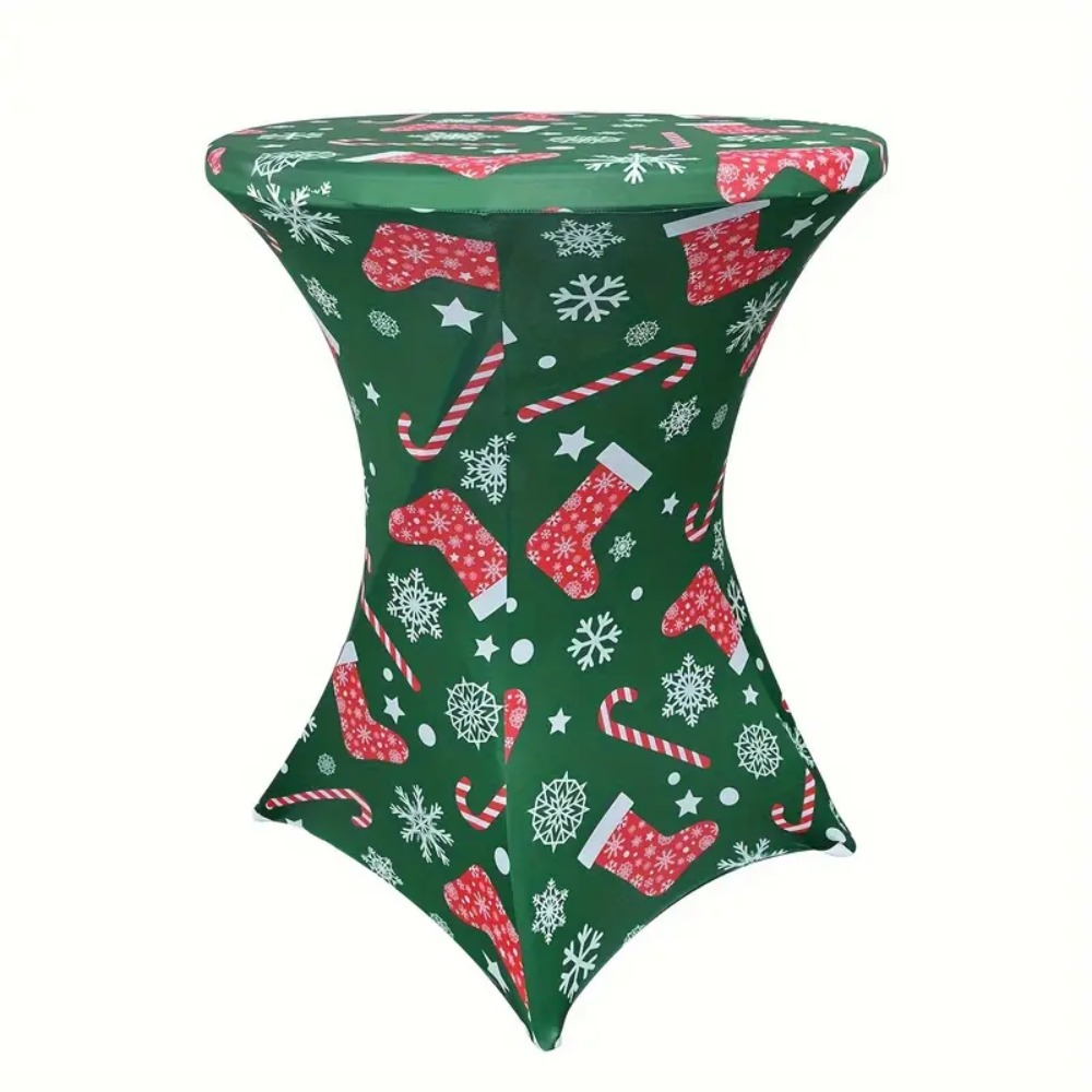Image of Halloween & Christmas Green Stretch Tablecloth - 80.01cm Festive Party Cover, Ideal For Holiday Events And Exhibitions