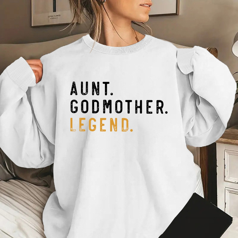 

1pc Women's Casual Pullover Sweatshirt With "aunt. . Legend." Letter Print, Polyester Knit Fabric, Round Neck, Regular Length - All