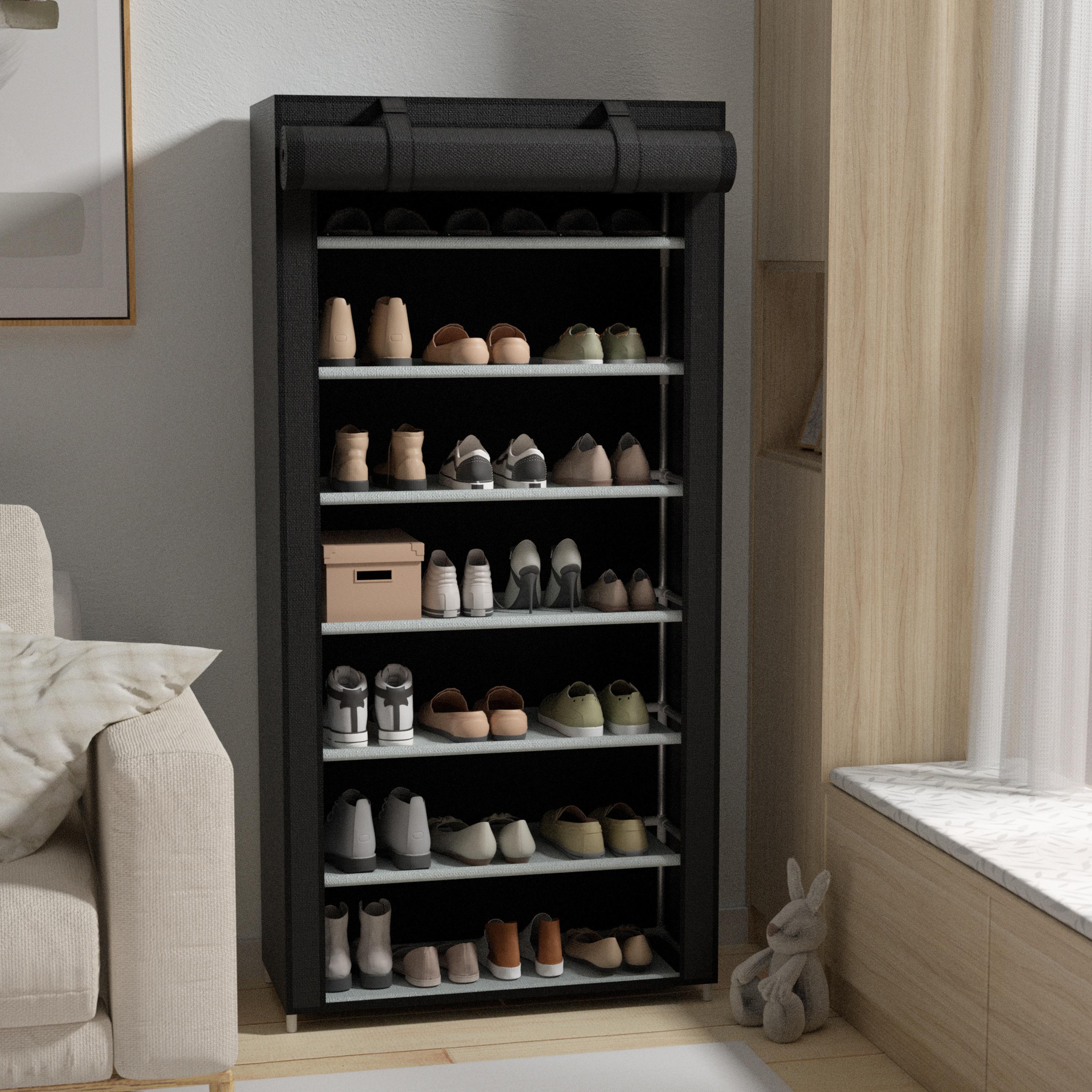 TEMU 1pc [10-tier Shoe Rack] With Dust Cover - 4/8/10 Tier Options, Heavy Duty Metal Frame, Holds 30 Pairs, Space Saving Storage For Bedroom, Living
