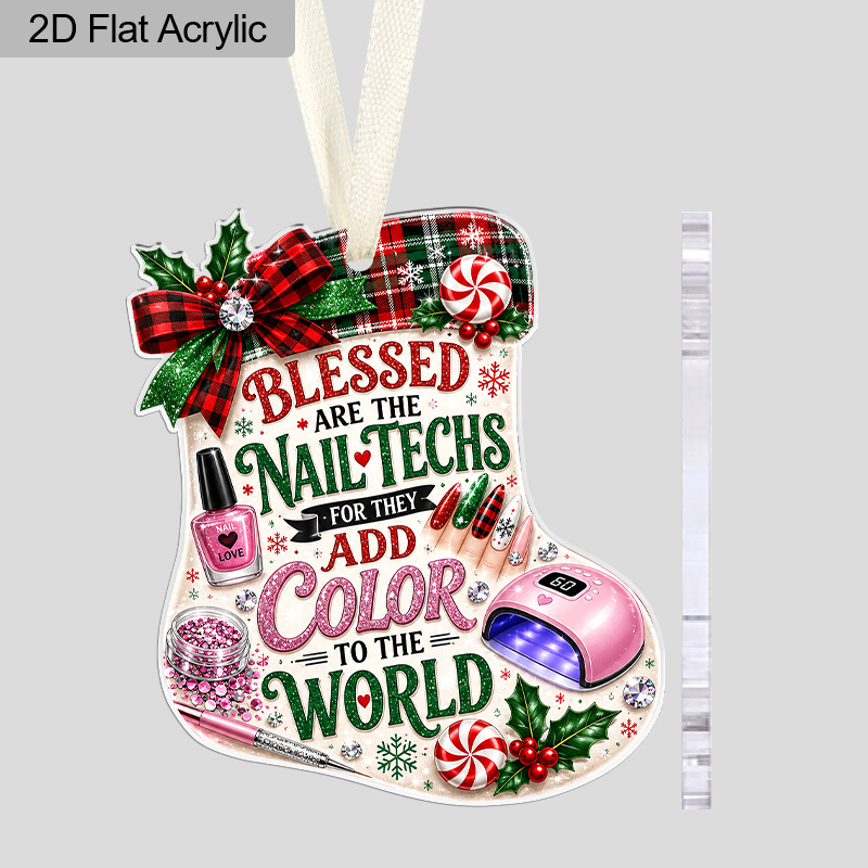 TEMU 2d Flat, 1pc Christmas Stocking Shaped For Nail Tech Acrylic Ornament, Blessed Are The For Nail Quote Hanging Pendant, Holiday Thank You