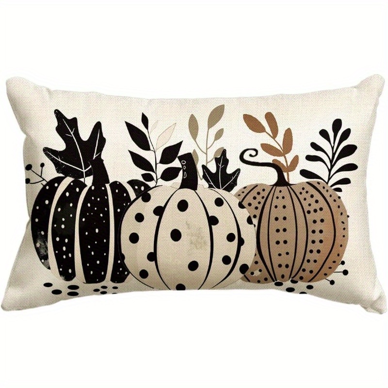 TEMU . Kissenbezug mit Herbstkürbis, Polka-Dots Blättern, saisonaler Thanksgiving-Ernte-Kissenbezug für Sofadekoration, Kissenfüllung nicht enthalten