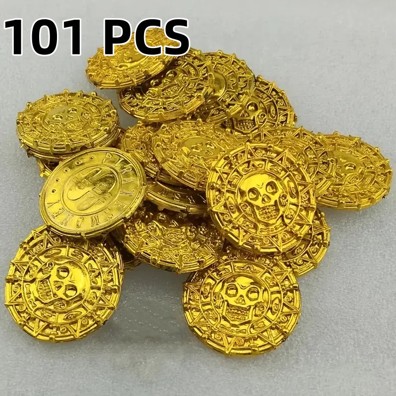 Image of Set Of 101 Designed For Pirate-themed Celebrations, Featuring A Shiny Metallic Look. Perfect For Birthdays, Treasure Hunts, And Pirate Parties. Made From Durable Plastic With A And Motif