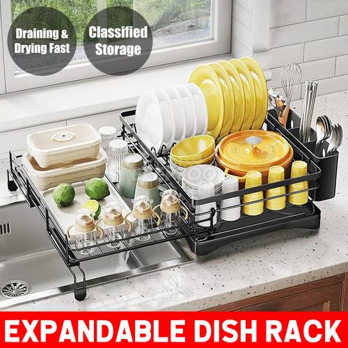 expandable dish drying rack kitchen organiser dish rack dish drainer drying rack shelf drying racks dishes bowl tray organizer holder dry large capacity carbon steel spacesaving design rustresistant material small kitchens apartment living