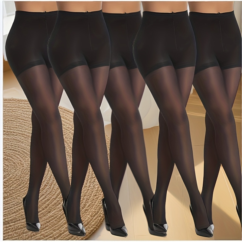 TEMU 5-pack 40d Women's Elegant Tummy Control & Lifting Sexy Tights - Dark Solid Color Shaping Bodysuit, Ultra-comfortable Elasticity, Smooth Texture