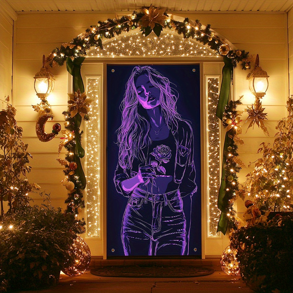 TEMU 2d Flat, 2d Door Banner, 2d Flat, 2d Flat, A 2d Flat2d Door Banner Featuring A Single Neon , Designed To A -like Glow In Shades Of Purple And