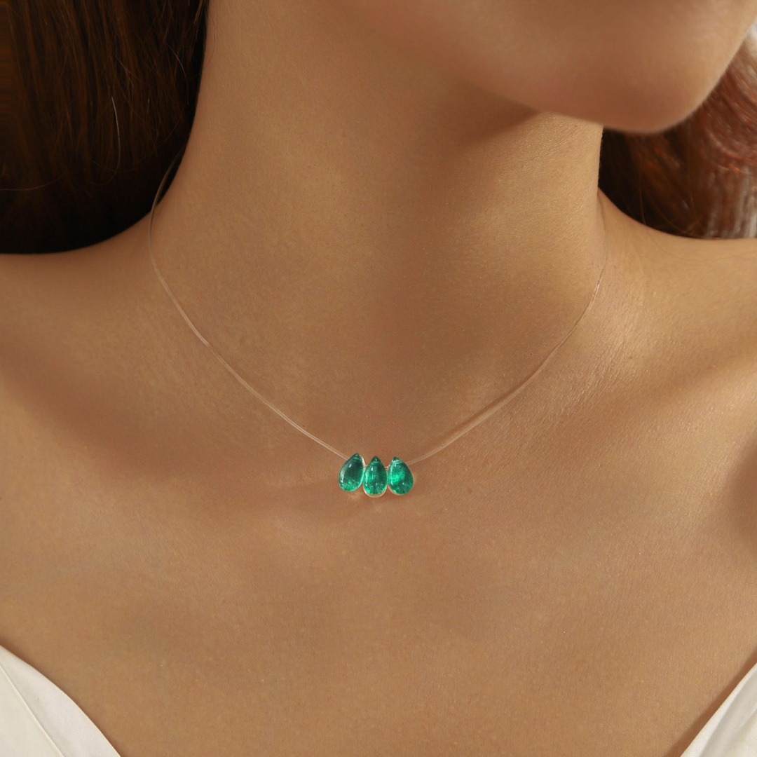 TEMU 1pc Women's Minimalist Necklace, Transparent Teardrop Invisible Fishing Line Collarbone Jewelry For Daily , Parties, New Year Gift, Valentine's