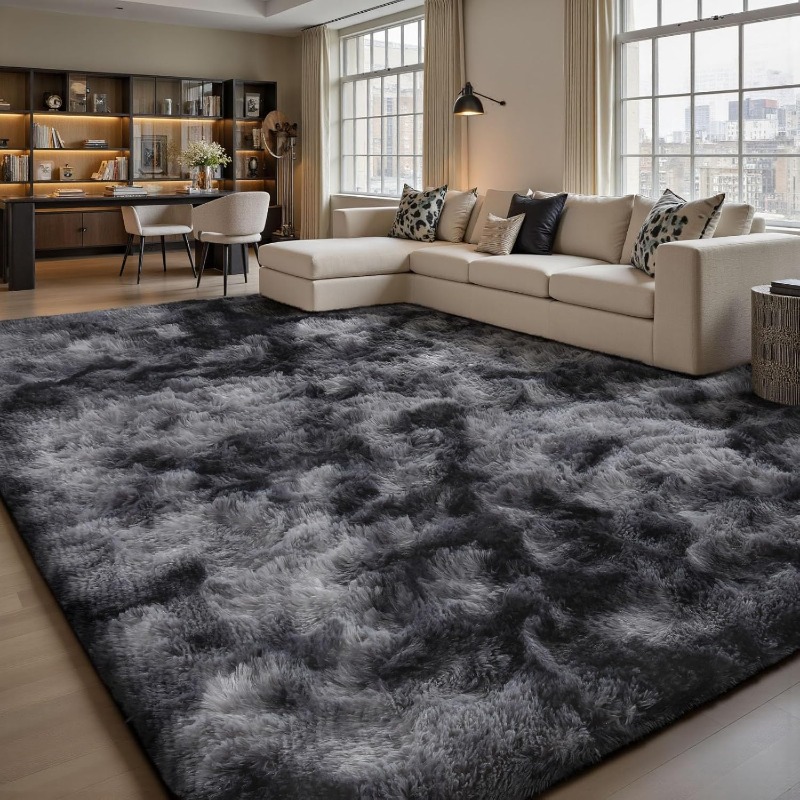 Image of 9x12ft Large Rug Suitable For Living Room Bedroom Dorm - Plush With Non-slip Backing, Thick Pile Modern, Hand Washable Suitable For, Room, Decor, Nylon/ Rug
