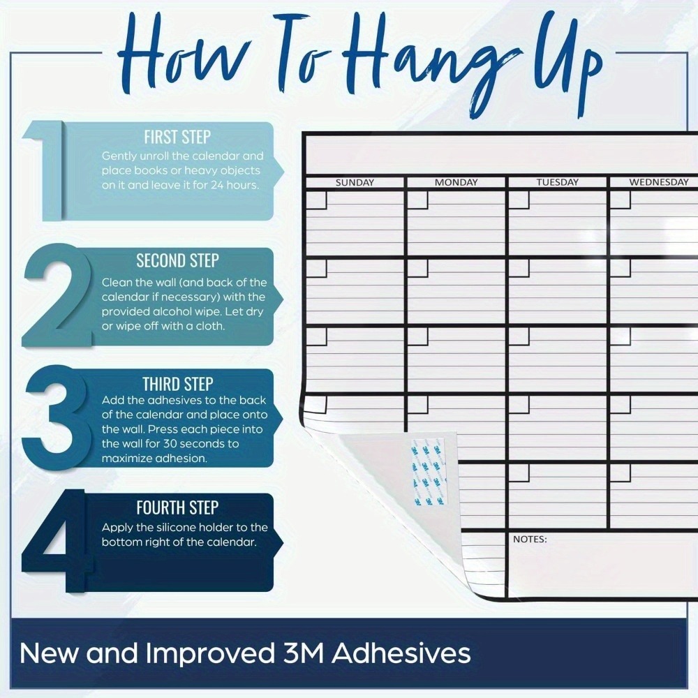 A3 Large Erasable Whiteboard Calendar with Monthly and Weekly Grid, Reusable Wall Planner for Office, Home, and School, Includes Markers