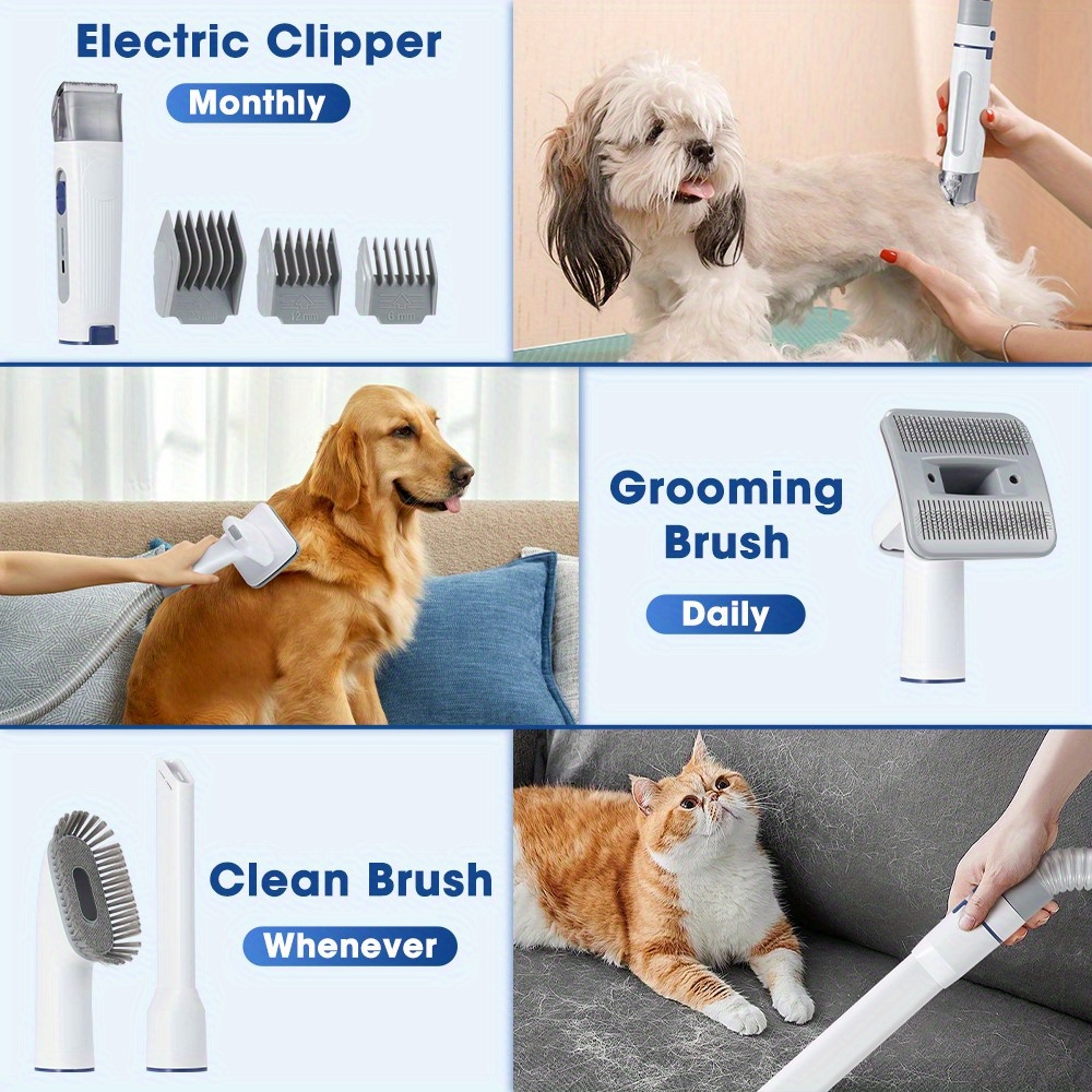Pet Grooming Kit 7in 1 Kit Cat Dog Pet Hair Vacuum Blue - Image 5
