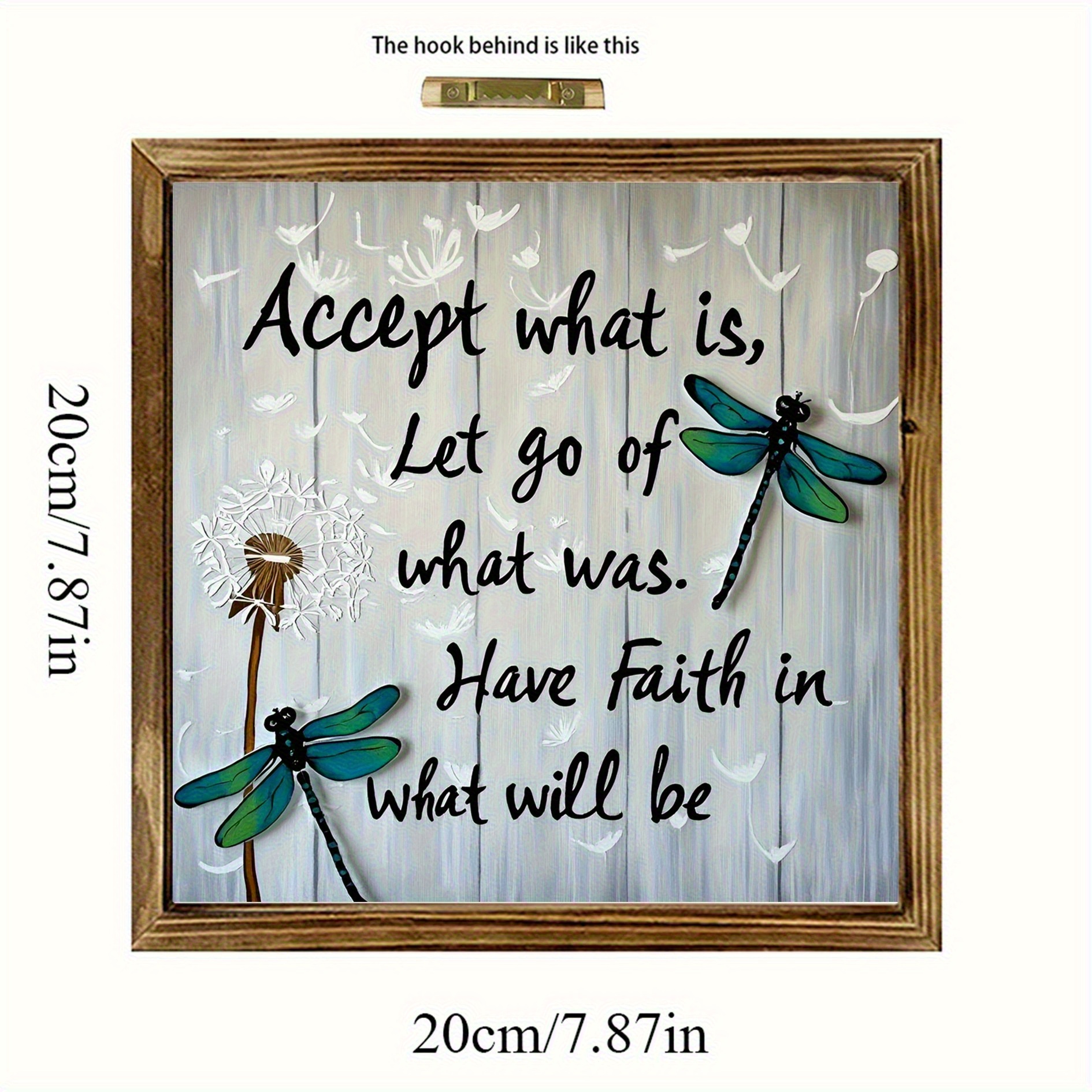 TEMU Vintage Rustic Wood Framed Inspirational Wall Art & Tabletop Decor "accept , Release The Past" With Dragonflies & Dandelions - 7.87x7.87 Inch