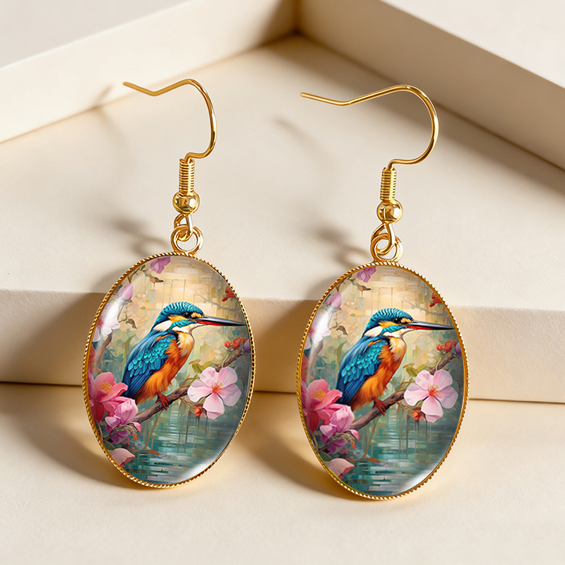 TEMU 1 Pair Waterside Earring Golden Oval Dangle Earrings Dome Jewelry